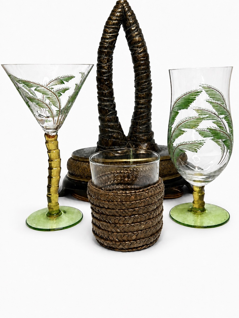 Bundle Free Gift Palm Tree Martini Glass • Palm Tree‎ Goblet Glass • Wicker Glas